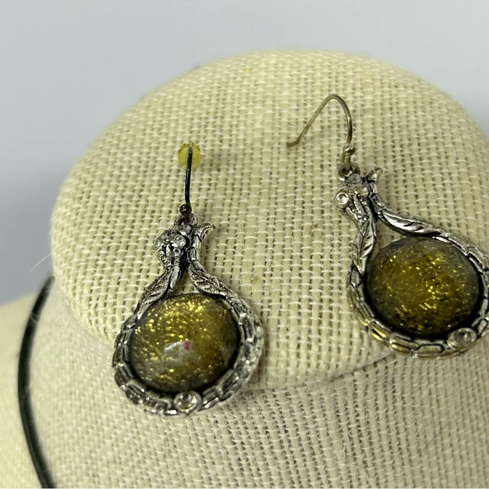 Chico's‎ Amber Silvertone Snake Amulet Pendant Necklace and Matching Earrings